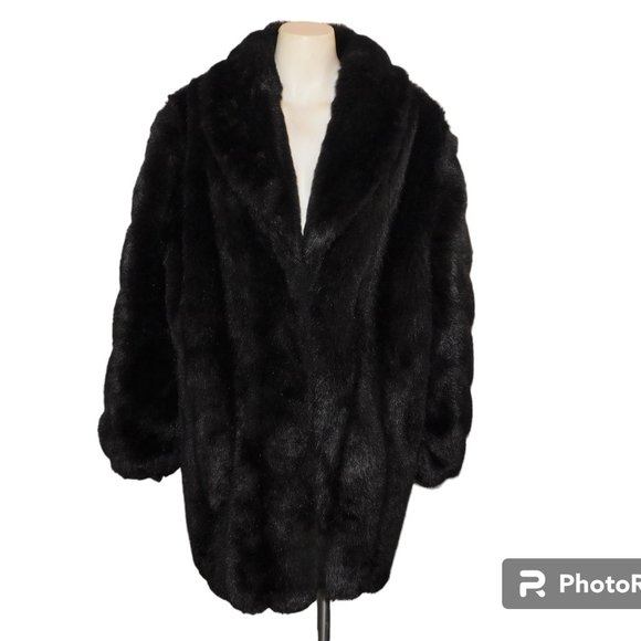 Vintage Monterey Mills Faux Fur Coat Made In USA Black
